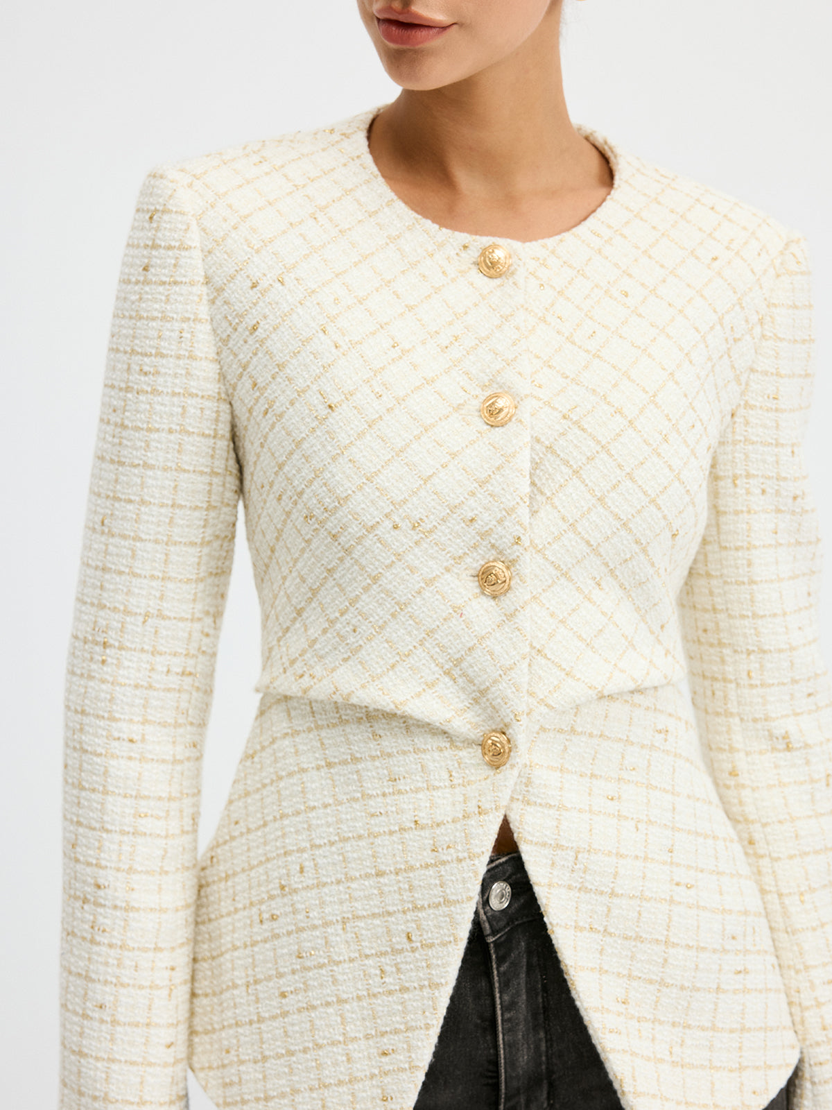 Petra | Blazer de Tweed Entallado con Cuello Redondo