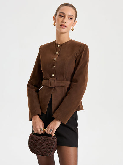 Cecilia | Blazer Efecto Ante con Cinturón
