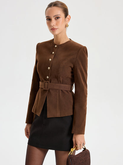 Cecilia | Blazer Efecto Ante con Cinturón