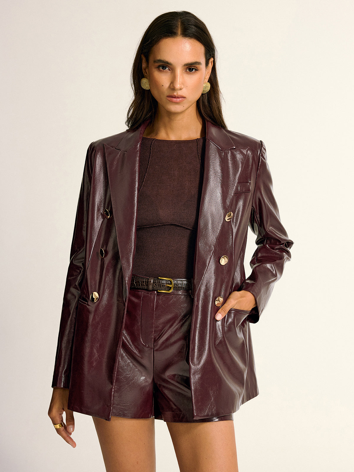 Virginia | Blazer de Polipiel con Botones Metálicos