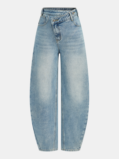 Fátima | Jeans Curvos Asimétricos de Tiro Alto