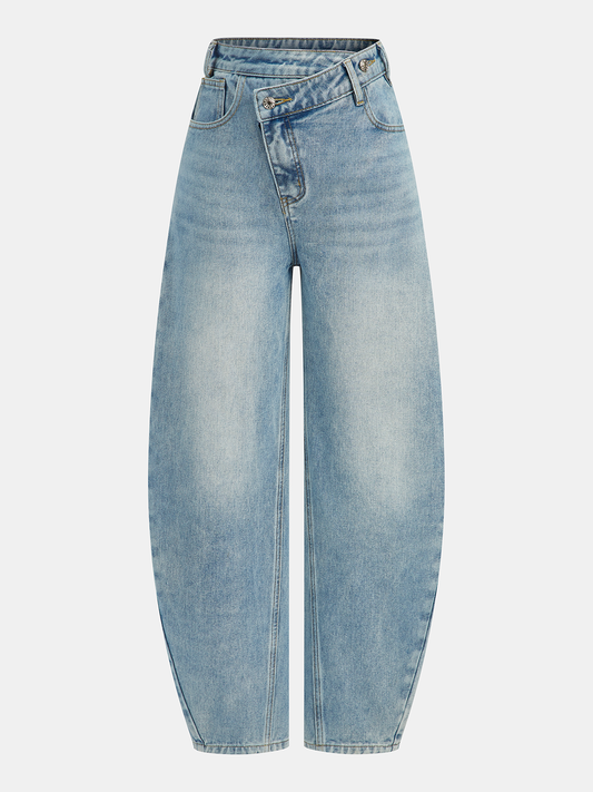Fátima | Jeans Curvos Asimétricos de Tiro Alto