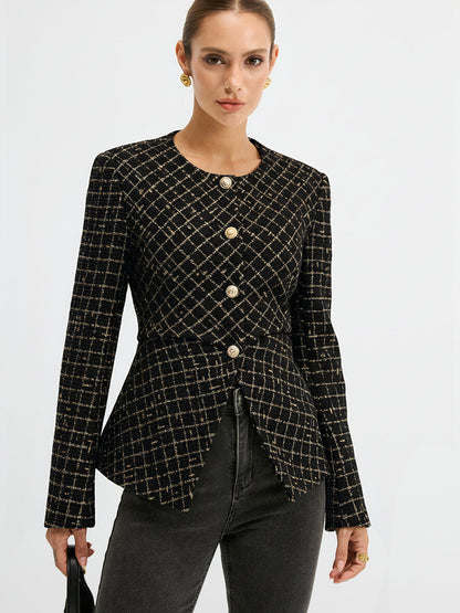 Petra | Blazer de Tweed Entallado con Cuello Redondo