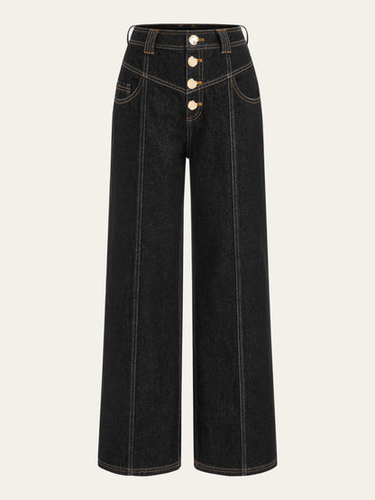 Iris | Jeans Pierna Ancha con Botones Delanteros