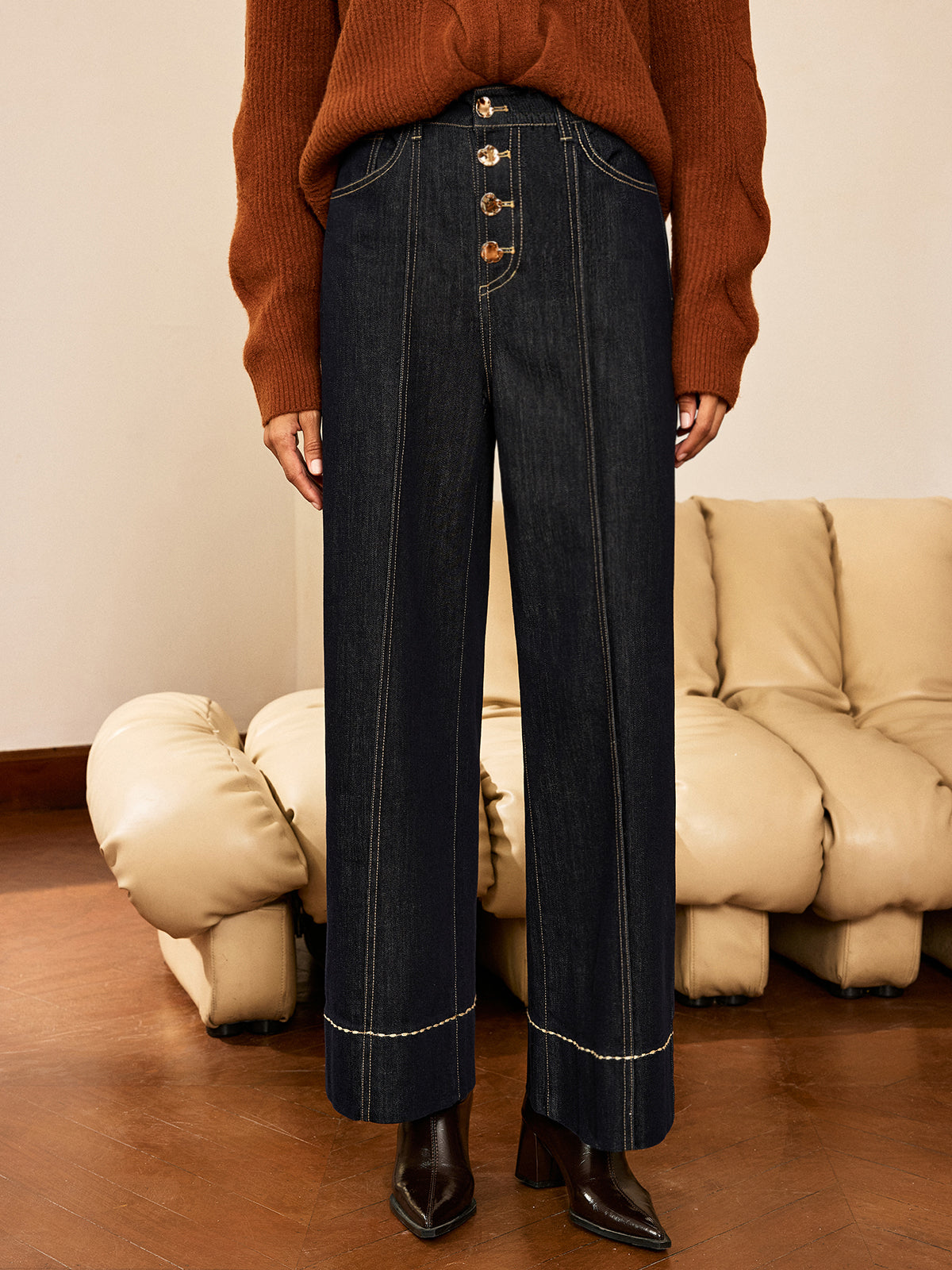 Reyes | Jeans Pierna Ancha Tiro Alto con Botones