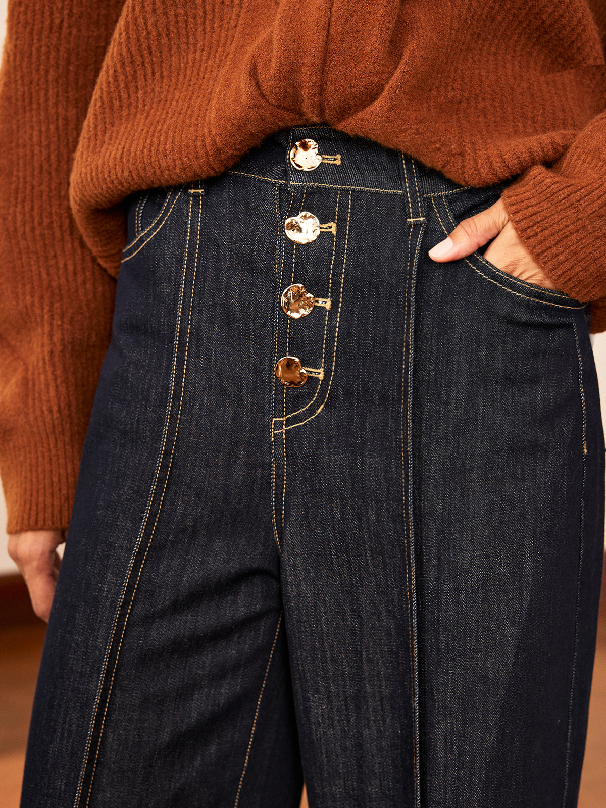 Reyes | Jeans Pierna Ancha Tiro Alto con Botones