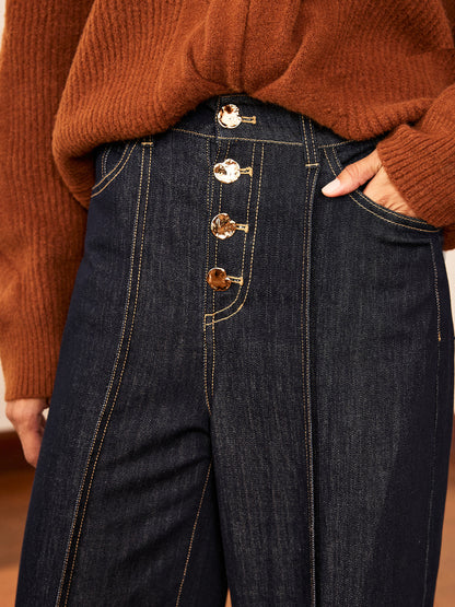 Reyes | Jeans Pierna Ancha Tiro Alto con Botones