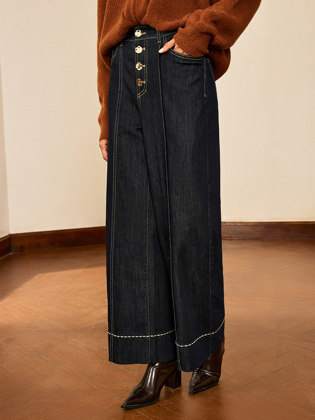 Reyes | Jeans Pierna Ancha Tiro Alto con Botones