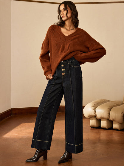 Reyes | Jeans Pierna Ancha Tiro Alto con Botones