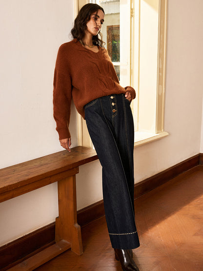 Reyes | Jeans Pierna Ancha Tiro Alto con Botones