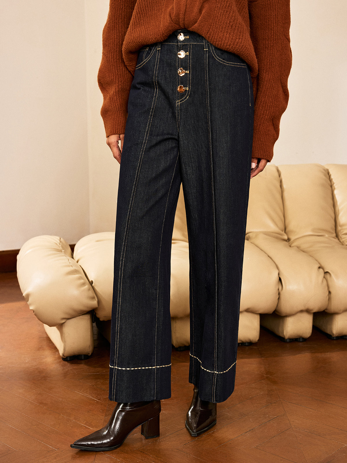Reyes | Jeans Pierna Ancha Tiro Alto con Botones