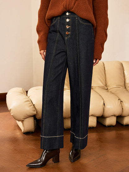 Reyes | Jeans Pierna Ancha Tiro Alto con Botones