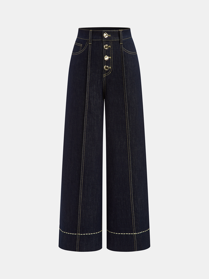 Reyes | Jeans Pierna Ancha Tiro Alto con Botones