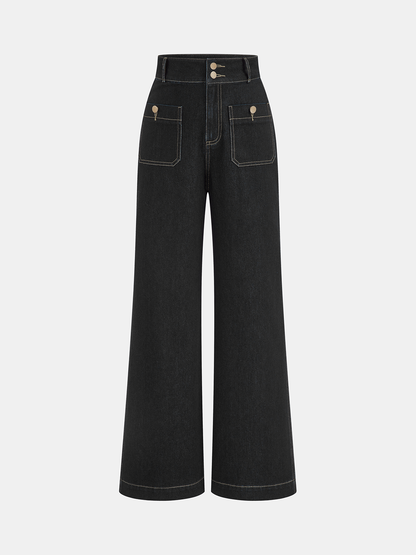 Greta | Jeans Rectos Tiro Alto con Doble Botón