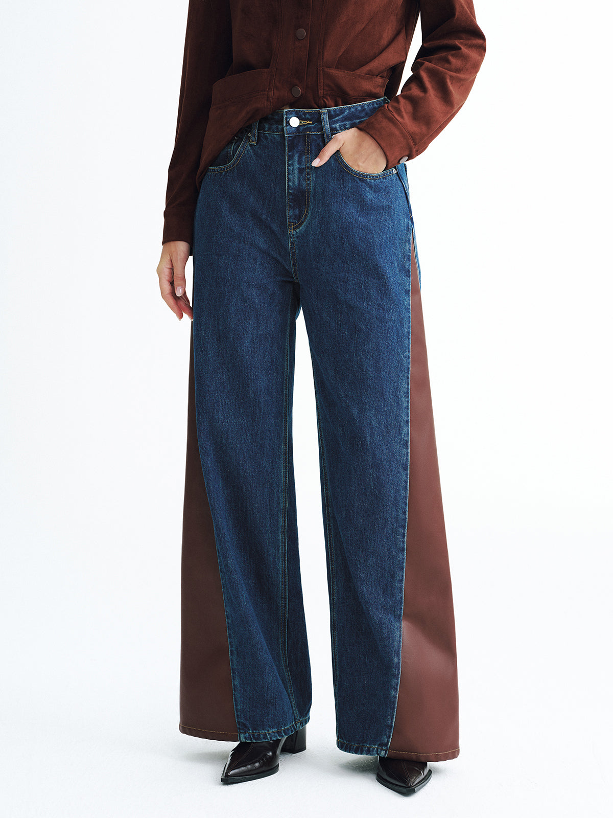 Lina | Jeans Pierna Ancha con Paneles en Contraste