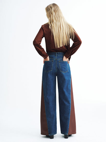 Lina | Jeans Pierna Ancha con Paneles en Contraste