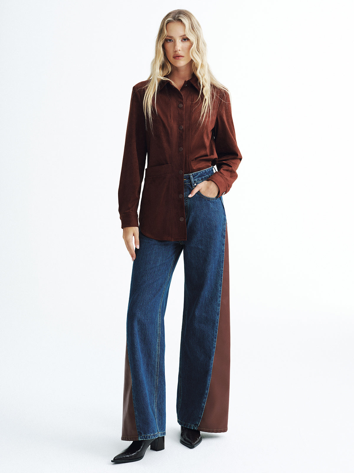 Lina | Jeans Pierna Ancha con Paneles en Contraste