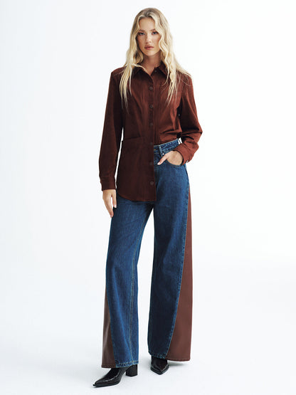 Lina | Jeans Pierna Ancha con Paneles en Contraste