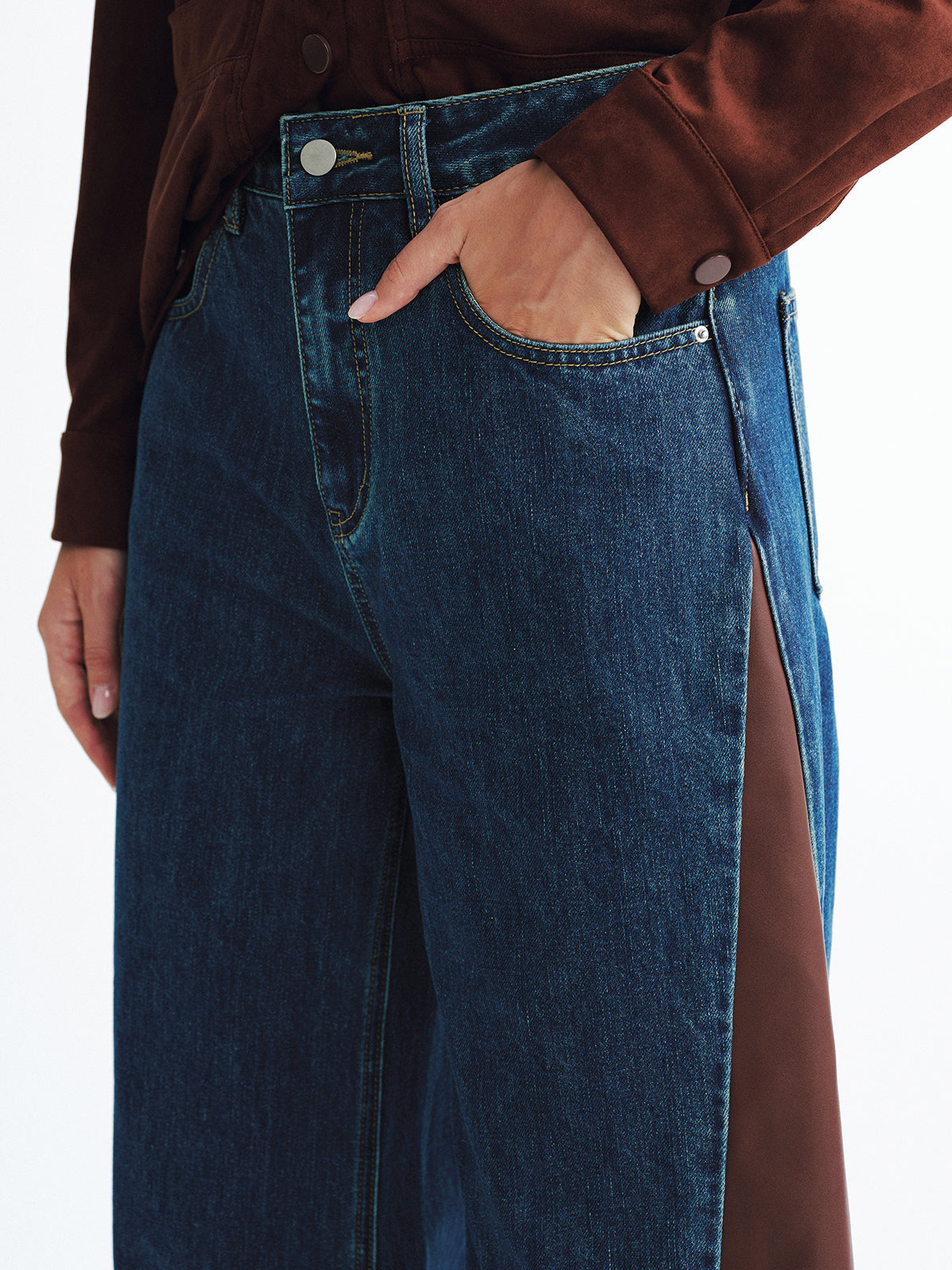 Lina | Jeans Pierna Ancha con Paneles en Contraste