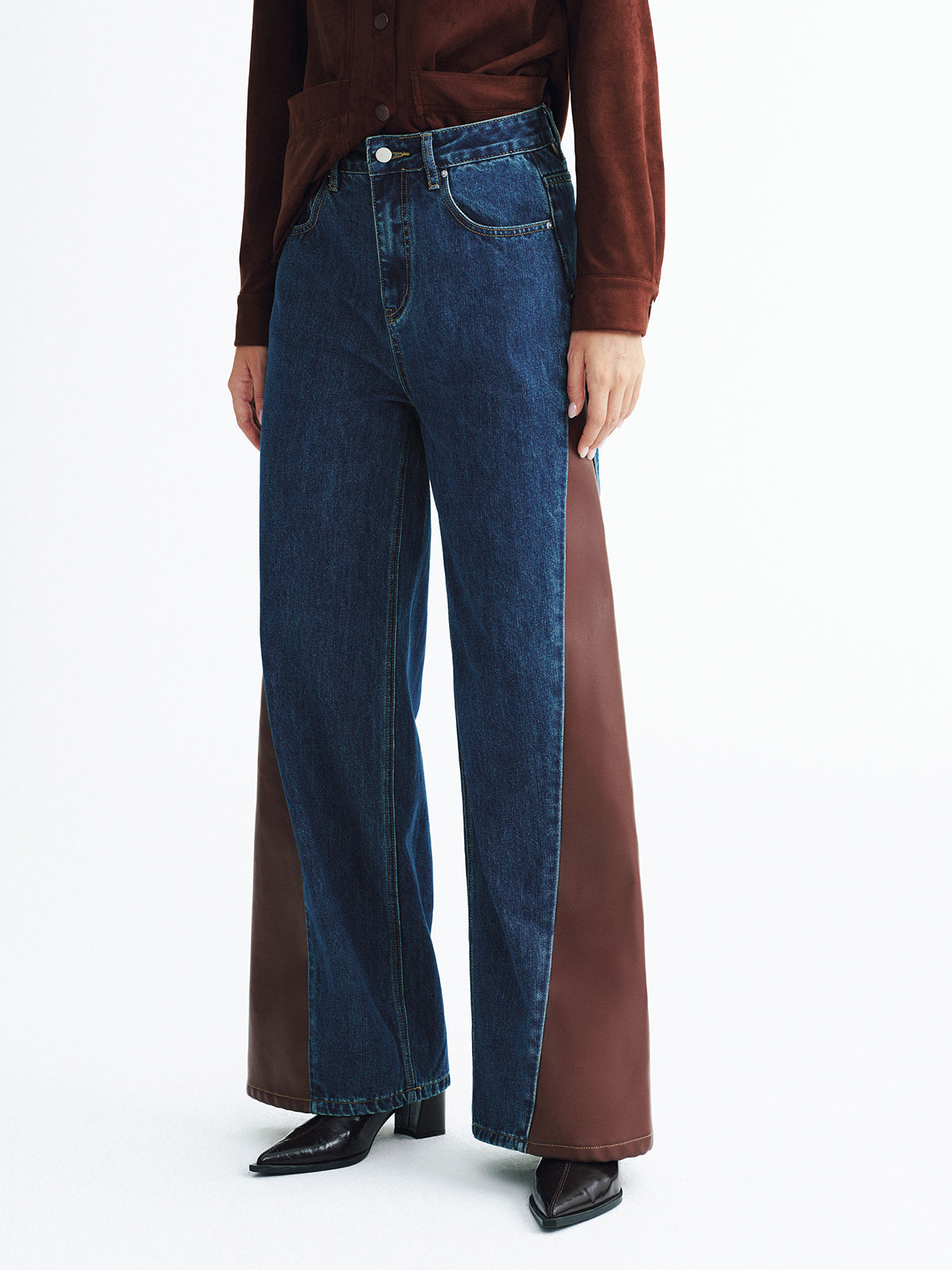 Lina | Jeans Pierna Ancha con Paneles en Contraste