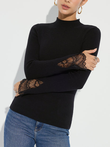 Elvira | Jersey de Cuello Alto con Puños de Encaje