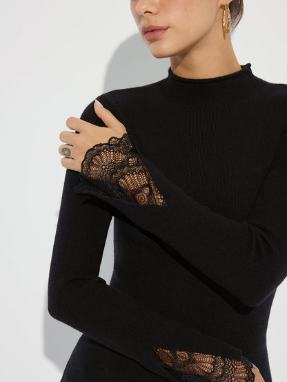 Elvira | Jersey de Cuello Alto con Puños de Encaje