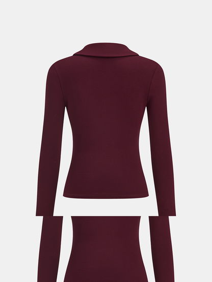 Lapel Ruched Long-Sleeve Top