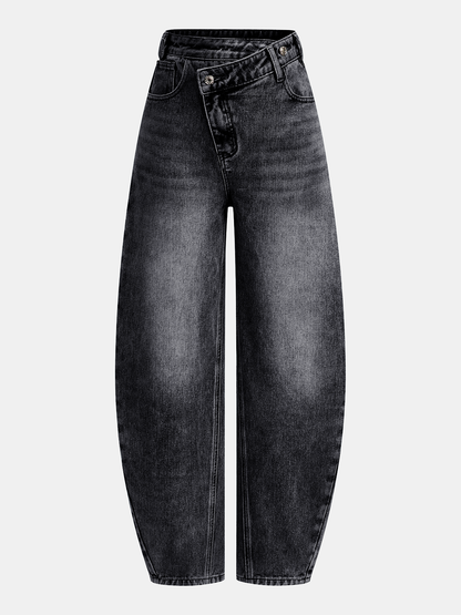 Fátima | Jeans Curvos Asimétricos de Tiro Alto