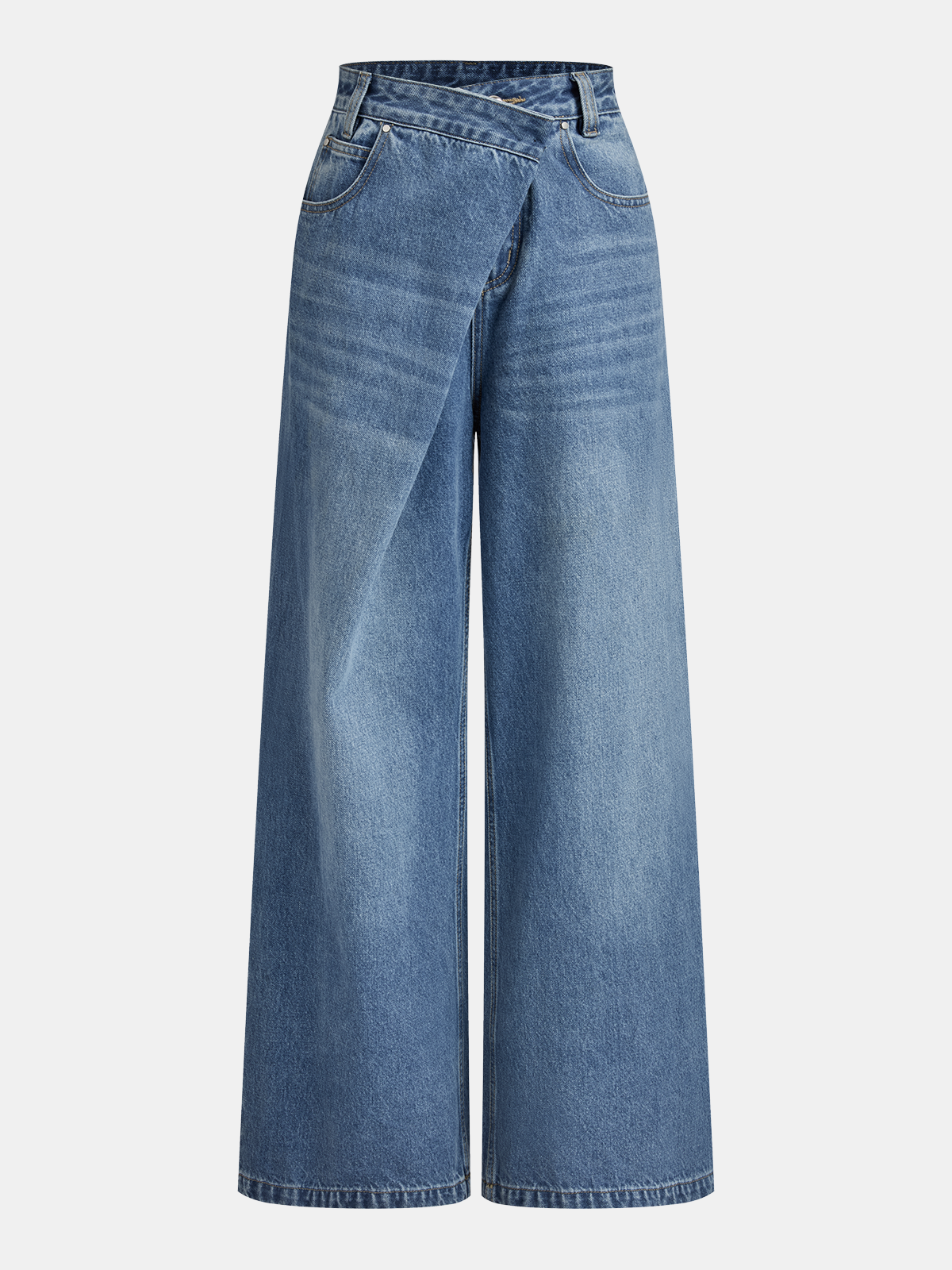 Kira | Jeans Pierna Ancha Asimétricos de Tiro Medio
