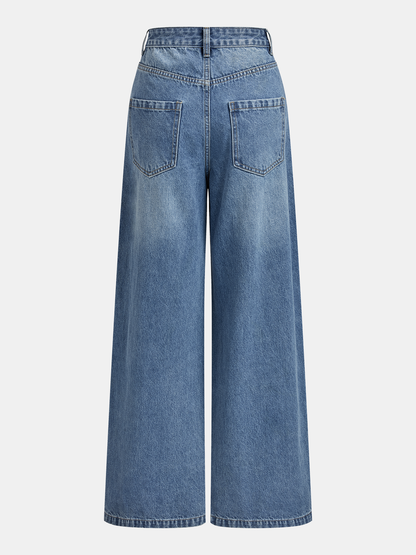 Kira | Jeans Pierna Ancha Asimétricos de Tiro Medio