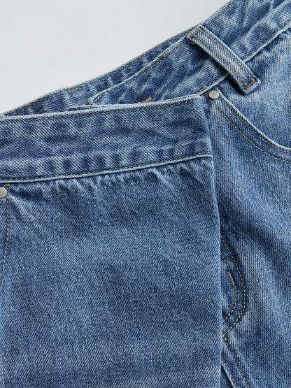 Kira | Jeans Pierna Ancha Asimétricos de Tiro Medio
