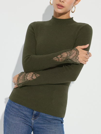 Elvira | Jersey de Cuello Alto con Puños de Encaje