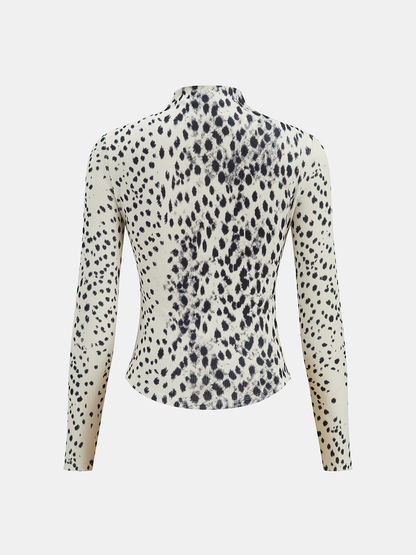 Salomé | Top Canalé de Cuello Alto Estampado Leopardo