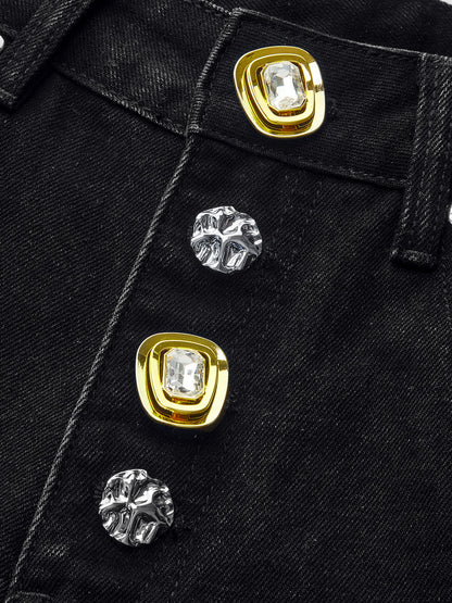 Silvia | Jeans Pierna Ancha con Botones Metálicos
