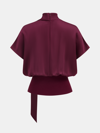 Telma | Blusa de Satén Drapeada con Lazo