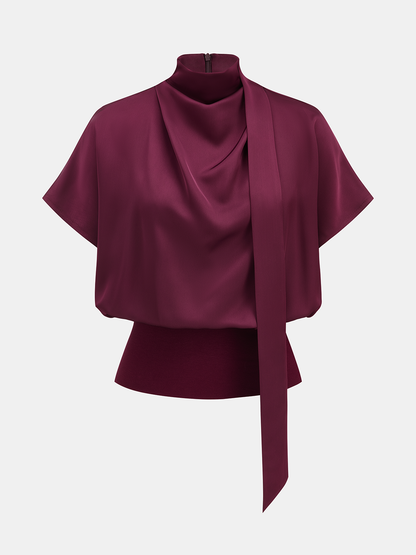 Telma | Blusa de Satén Drapeada con Lazo