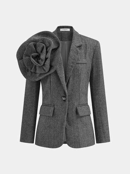 Lucila | Blazer de Tweed con Flor en Relieve