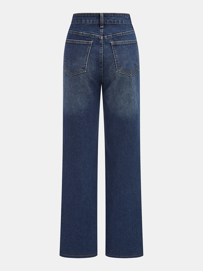 Olaya | Pantalón Recto de Polipiel con Paneles Denim