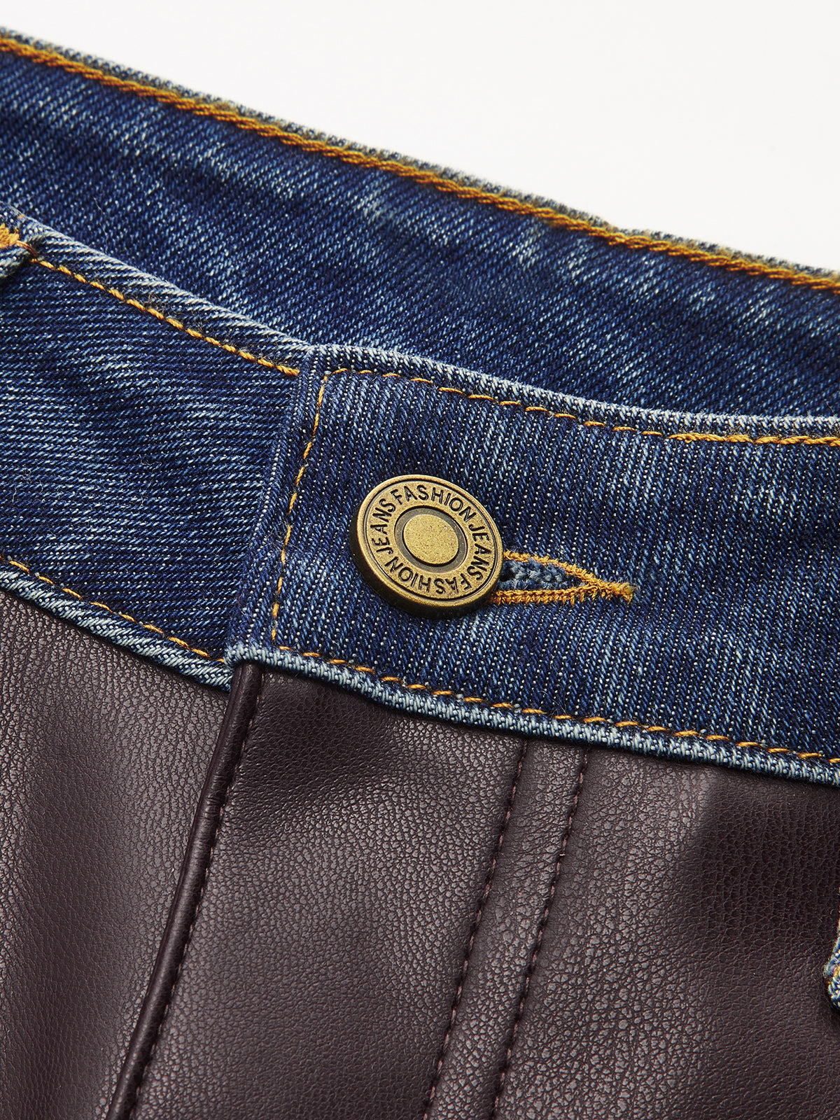 Olaya | Pantalón Recto de Polipiel con Paneles Denim
