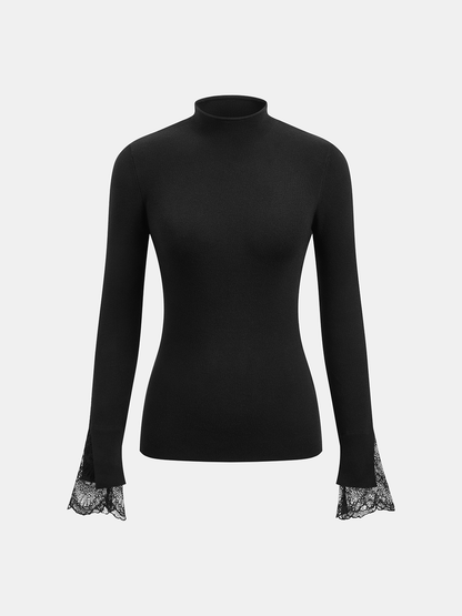 Elvira | Jersey de Cuello Alto con Puños de Encaje