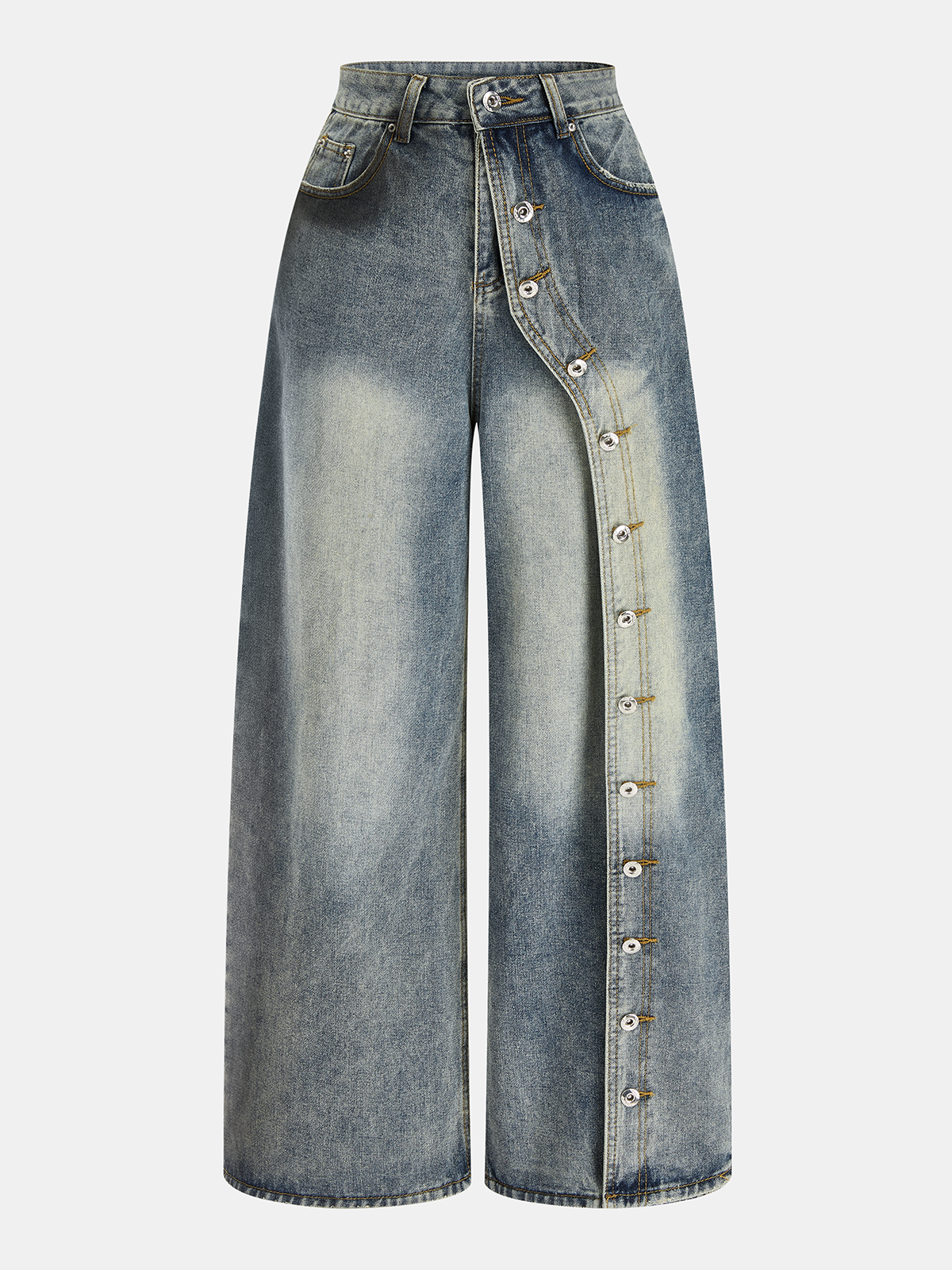 Hortensia | Jeans Pierna Ancha con Botonadura Asimétrica