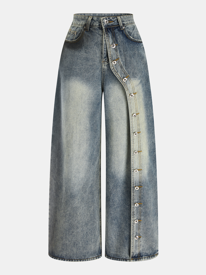 Hortensia | Jeans Pierna Ancha con Botonadura Asimétrica