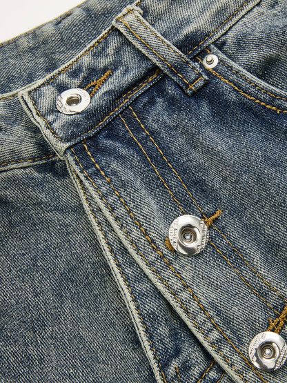 Hortensia | Jeans Pierna Ancha con Botonadura Asimétrica