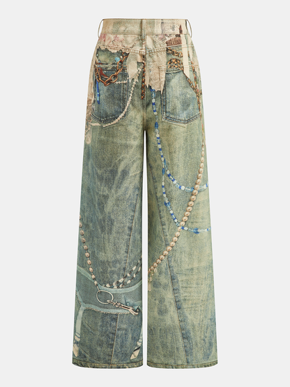Jimena | Jeans Pierna Ancha Estampado Joyas