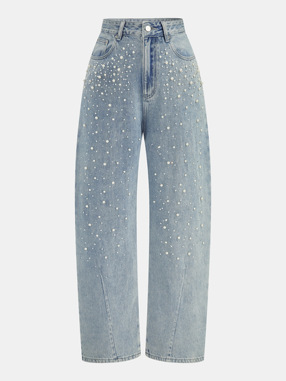 Nazaret | Jeans Curvos con Perlas y Strass