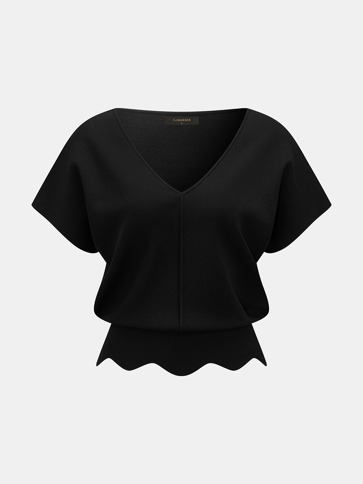 Yasmina | Top de Punto Cuello en V con Bajo Festoneado