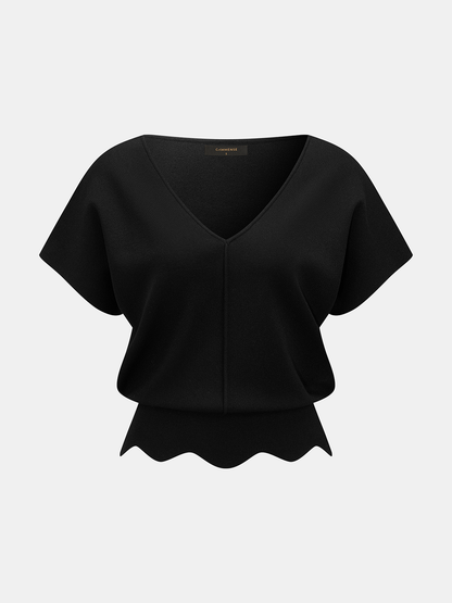 Yasmina | Top de Punto Cuello en V con Bajo Festoneado