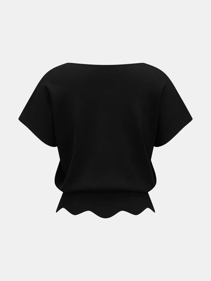 Yasmina | Top de Punto Cuello en V con Bajo Festoneado