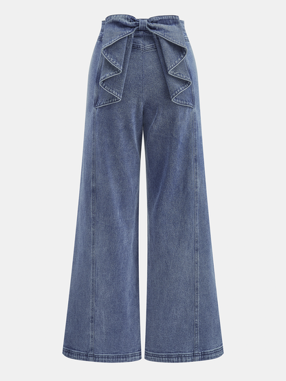 Maite | Jeans Pierna Ancha Tiro Alto con Lazo Trasero