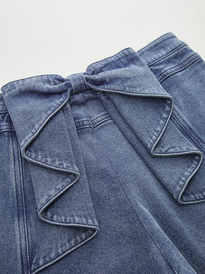 Maite | Jeans Pierna Ancha Tiro Alto con Lazo Trasero